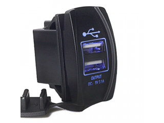 Dual USB Power Charger Rocker Switch Blue LED Light 12V/24V